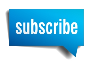Subscribe blue 3d realistic paper speech bubble isolated on white